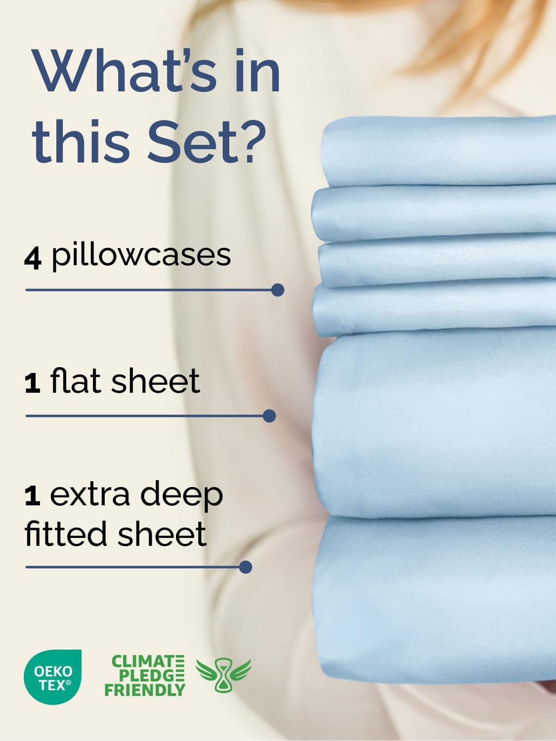 Skiennix Extra Deep Full Sheet Set - 6-Piece Breathable Cooling Bedding - Soft, Wrinkle-Free Light Blue