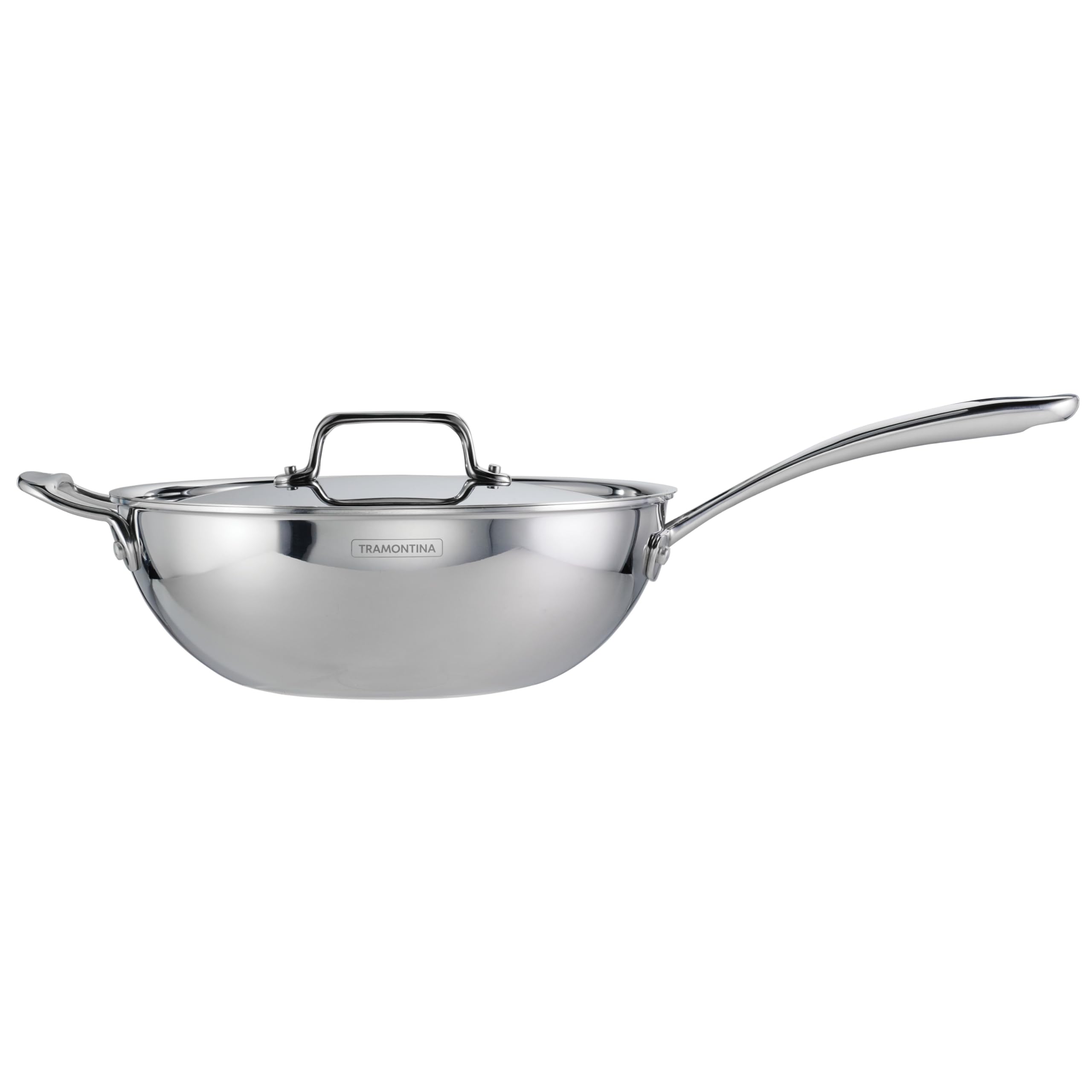 Tramontina Utsava Tri-Ply Clad Stainless Steel 3.75-Quart Wok with Lid and Ceramic Non Stick Interior, Induction-Ready Cooking Pan