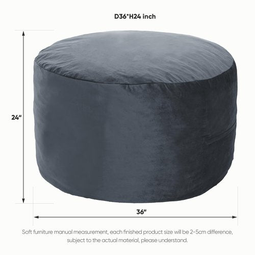 SEASXOLTE Bean Bag Chair 3Ft, Memory Foam Filled, Removable Velvet Cover, Bean Bag Chairs for Adults and Teens, Round Sofa Chair for Living Room, Bedroom and Gaming Room, Grey