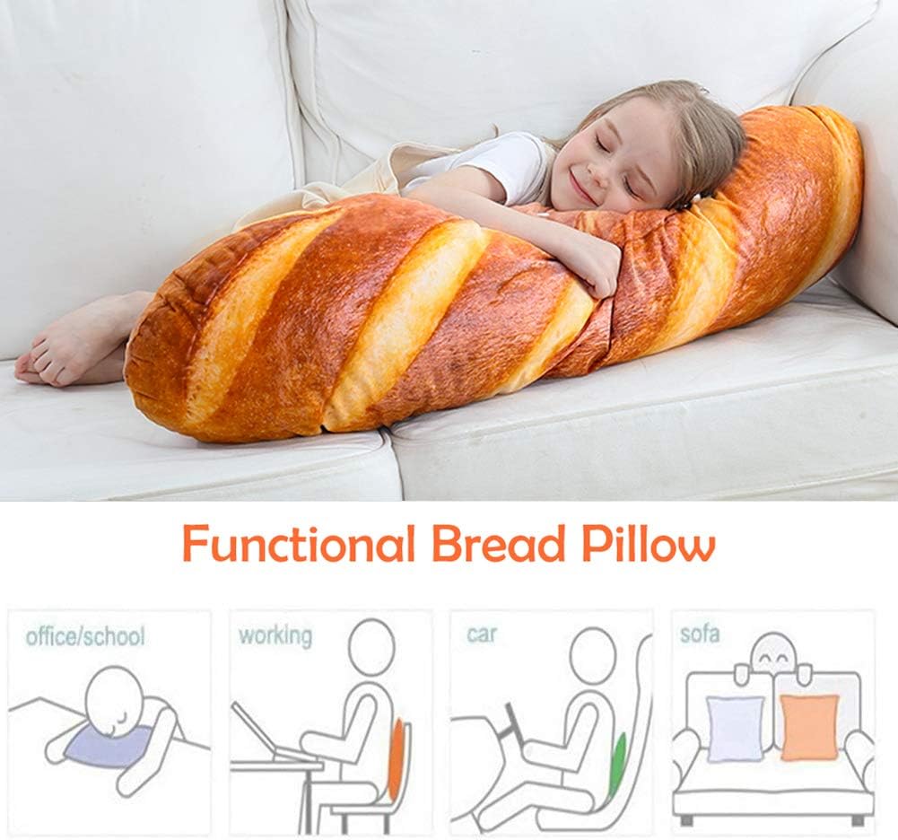 Wepop 40-Inch 3D Simulation Bread Shape Pillow - Soft Baguette Lumbar Cushion | Funny Plush Toy