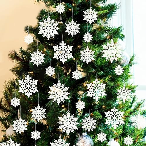 Indoor Christmas Snowflake Decorations Flocked White Set - 36pcs Velvet Ornaments for Holiday Tree & Winter Decor