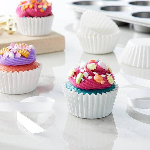Caperci Cupcake Liners - Heavy Duty Grease-Resistant Baking Cups, 150 Count, Odorless, Easy Peel (White)