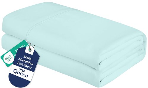 Royale Linens Queen Flat Sheet - Ultra Soft Brushed 1800 Microfiber Flat Sheets Only - Wrinkle Free & Stain Resistant - Hotel Quality Top Sheet for Bed (Queen, Aqua)