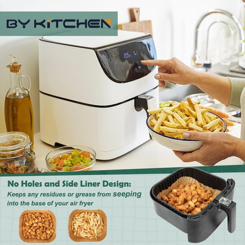 BYKITCHEN Air Fryer Liners - 10 Inch Square Parchment Paper for XL Air Fryers | Set of 50
