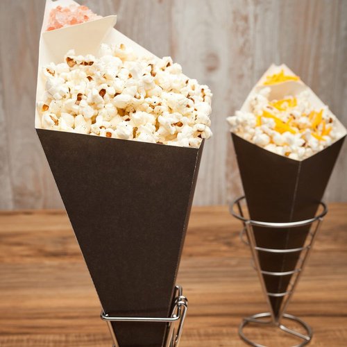 Restaurantware Cone Tek 15 Inch French Fry Cones 100 Recyclable Food Cones - Built-In Sauce Cup Grease-Resistant Lining Black Paper Snack Cones For Appetizers And Charcuterie