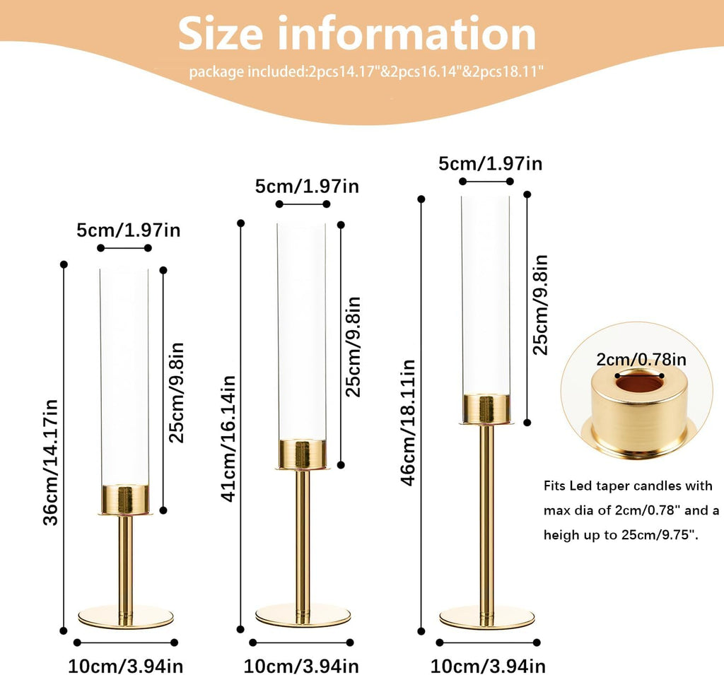 VINCIGANT 6PCS Acrylic Candle Holders - Elegant Metal Tall Holders with Acrylic Lampshade | Gold Centerpiece for Weddings & Parties