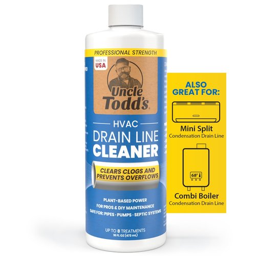 Uncle Todd's HVAC Drain Line Cleaner – 16oz / 8 Months Supply Bleach-Free, Fast-Acting, Long-Lasting AC Drain Line Solution for Tough Clogs & Buildup