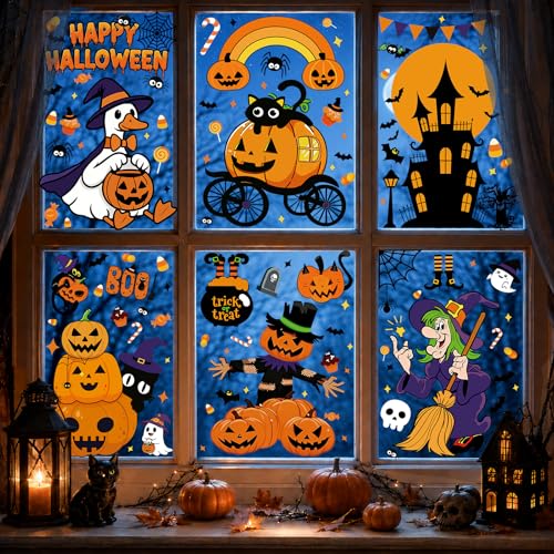8 Sheets Halloween Window Clings Decor - Spooky Ghosts, Pumpkins & Bats