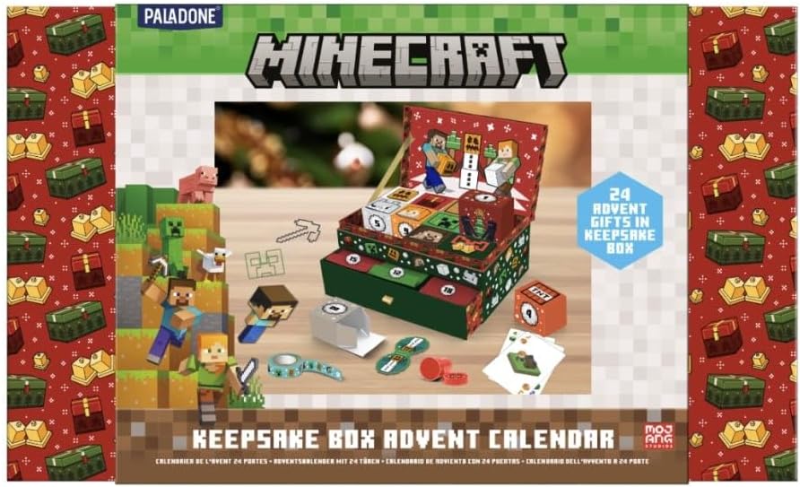 Paladone Minecraft Keepsake Box Advent Calendar - 24 Days of Gifts & Surprises for Gamers | Official Holiday Countdown