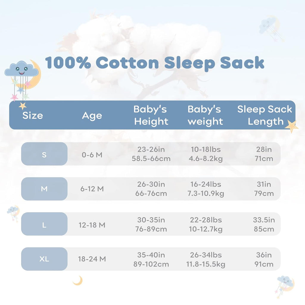 Yoofoss Baby Sleep Sack | 100% Organic Cotton Wearable Blanket for 12-18 Months | 2-Way Zipper, 0.5 TOG, 3 Pack
