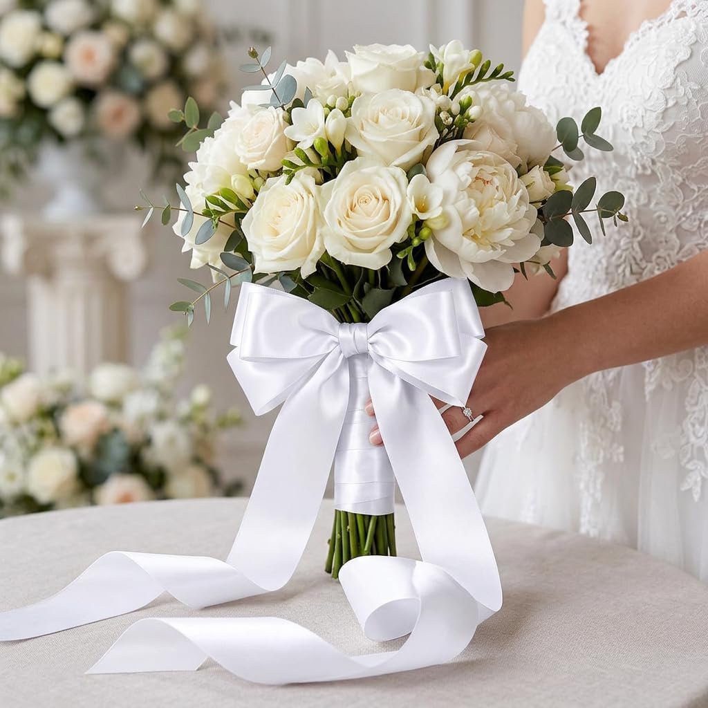 White Satin Ribbon - 4 Inch Double Face for Gift Wrapping & Wedding Decor | 10 Yards