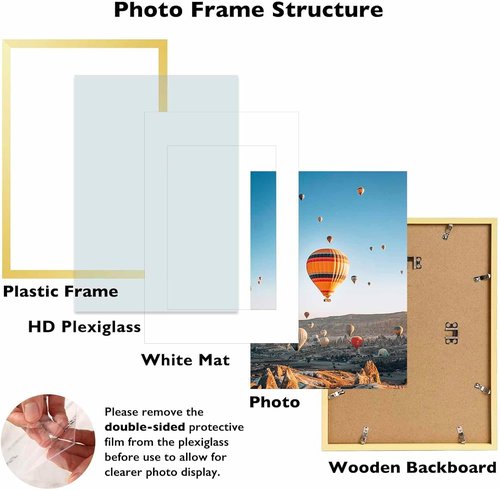 JCJMY 11x17 Picture Frame - Elegant Gold Design with 8x10 Mat | Shatter-Resistant Plexiglass