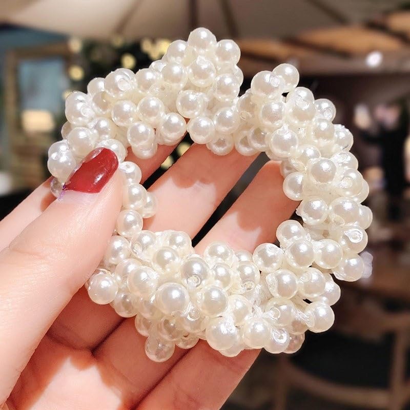 Pearl Beaded Stretch Bracelet & Hair Tie 2-in-1 Stackable Jewelry