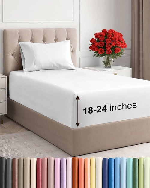 Extra Deep Twin Sheet Set by Comfy Hotel - 3-Piece Breathable Cooling Bed Sheets - Fits 18-24 Inch Mattresses - Ultra Soft, Wrinkle & Fade Resistant - Luxurious White Bedding