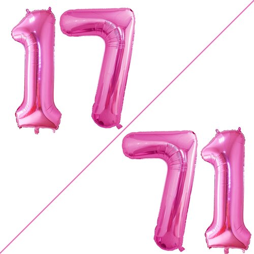 GOER Jumbo 42-Inch Number 17 Balloons - Sweet 17 Birthday Party Decorations in Hot Pink