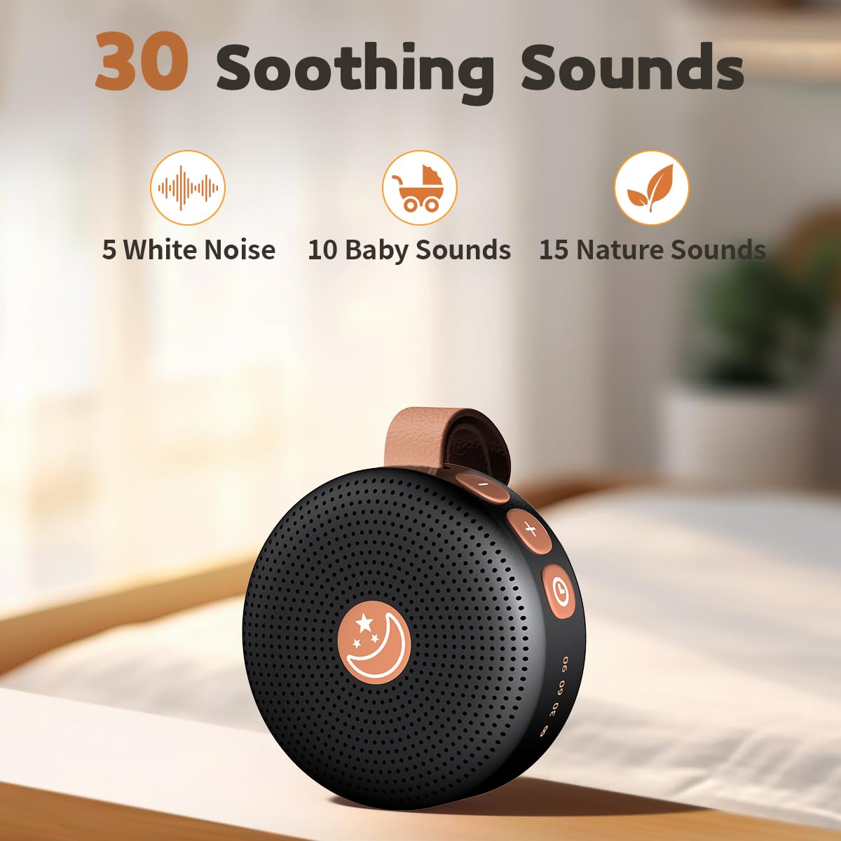 Mini Sound Machine Portable Baby White Noise Machine Brown Noise Machine 30 Soothing Sounds for Kids Adults Auto-Off Timer 32 Volume Levels Battery Sleep Machine for Home Office Privacy