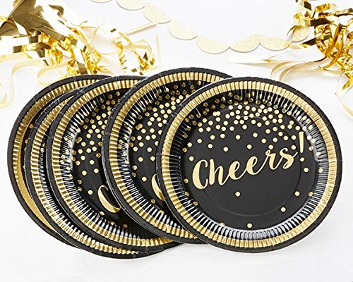 Kate Aspen Gold Foil Cheers Paper Plates Set of 8 Decorative Black and Gold Party Plates