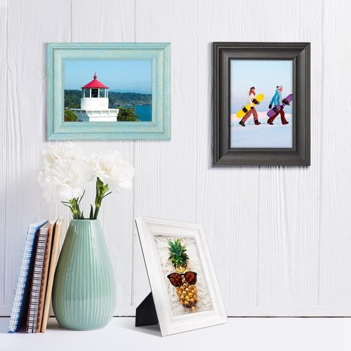 LaVie Home 5x7 Picture Frames - Rustic Wood Grain Photo Frame Set (3 Pack, Assorted Colors)