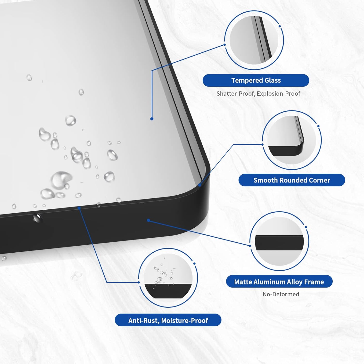 WEER Black Bathroom Mirror - 55x30 Inch Rounded Rectangle Matte Black Frame | Anti-Rust Tempered Glass, Versatile Hanging Options