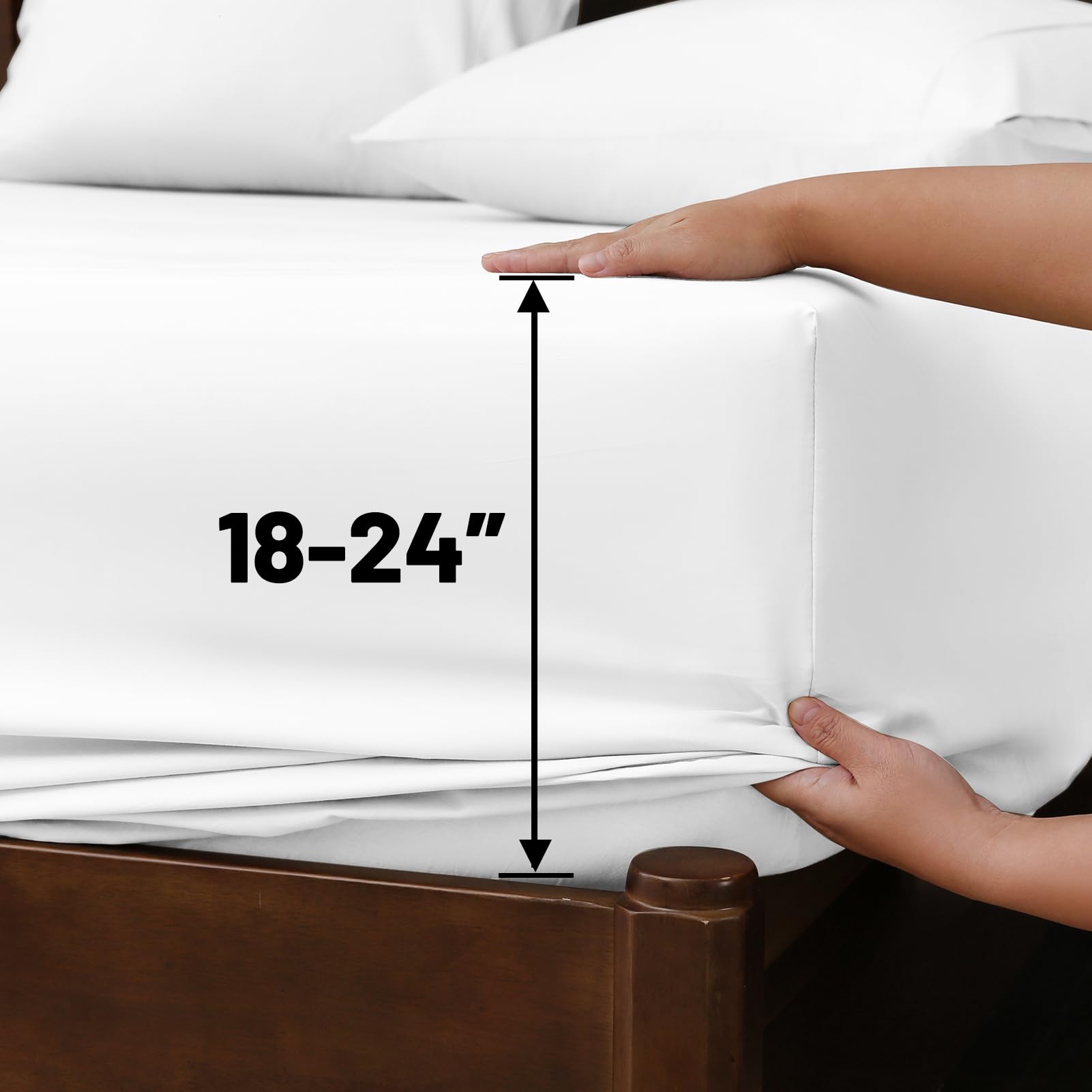 Overket Extra Deep Pocket King Sheets 18-24 Inch 100% Egyptian Cotton 1000 Thread Count Sateen Weave Soft Breathable 4 Pieces（King，White）