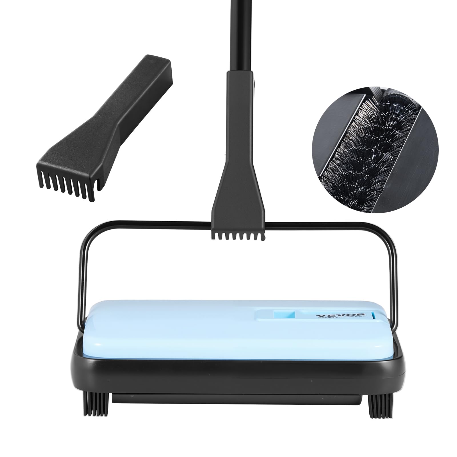 VEVOR Carpet Sweeper Manual, Floor Sweeper with 300 ml Dustbin Capacity Easy to Empty, 6.7 inch Cleaning Width for Home Office Carpets Pet Hair Dust, Blue
