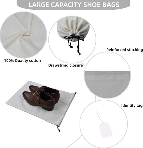 GONGKANGYUAN Shoe Bags for Travel - Flannel Drawstring Pouch for Men & Women | 2 Pack