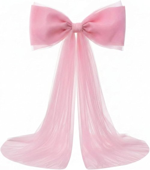 Canlierr Extra Large Pink Organza Bow - 39 x 59 Inch Tulle Decoration for Weddings & Parties