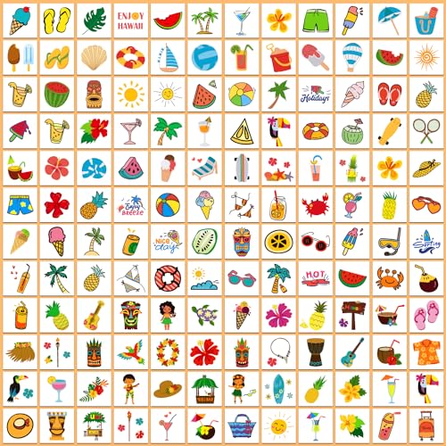 Partywind Hawaiian Temporary Tattoos for Kids, 408 Individually Wrapped Sheets
