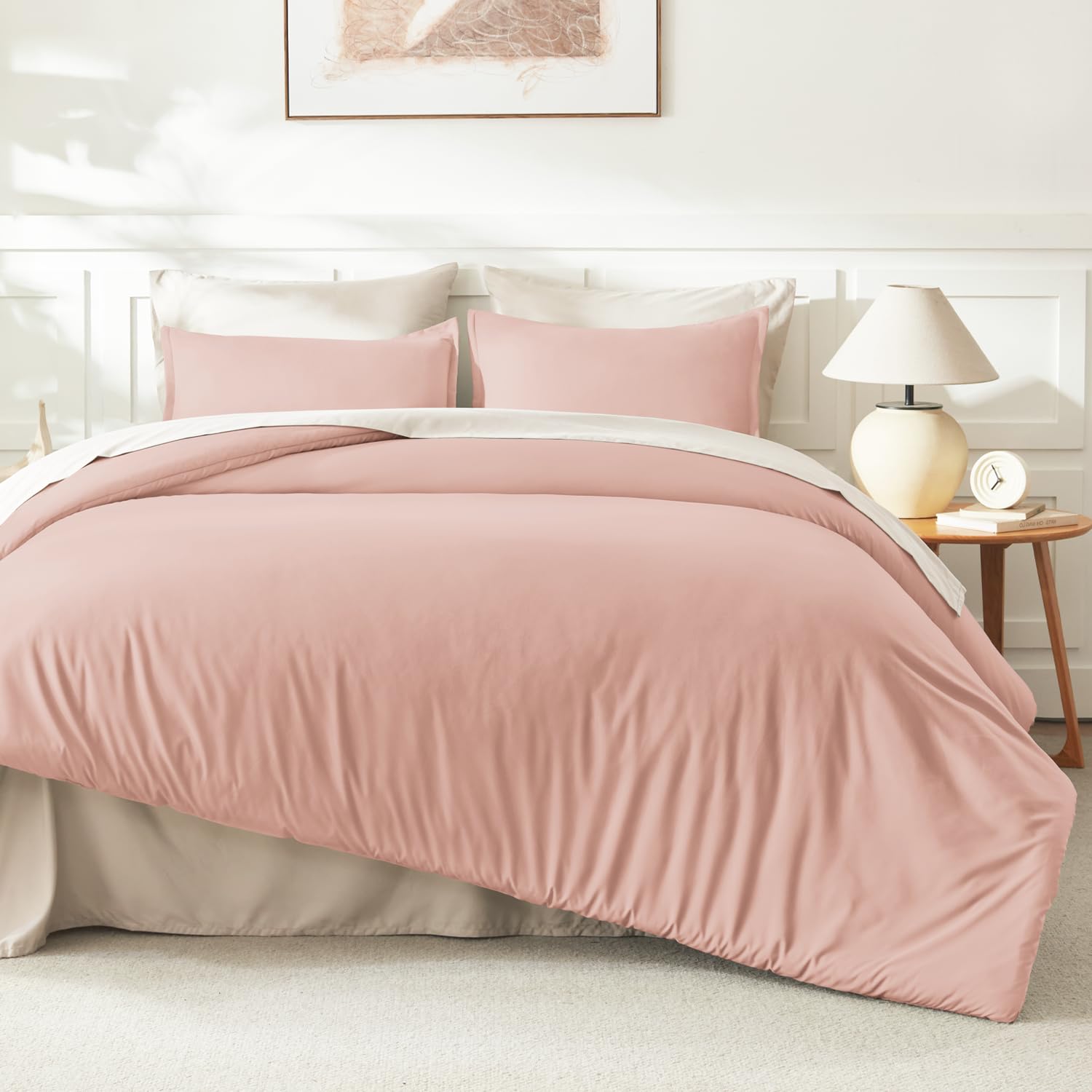 Litanika Pink Twin Comforter Set for Girls, 2 Pieces Kids Blush Plain Bedding Comforter Set, All Season Bed Set (66x90In Comforter & 1 Pillowcase)