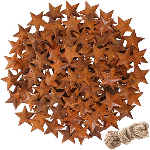 Rusty Metal Christmas Star Ornaments with Twine Set - Rustic Holiday Decor