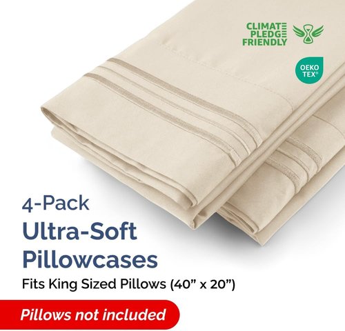 King Pillow Cases by [Brand Name] - Ultra Soft Hotel Quality Covers | Comfy, Wrinkle-Free & Fade Resistant - 4 Piece Set in Wheat
