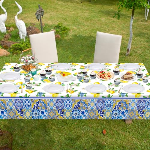 Avezano Lemon Theme Disposable Tablecloths - 3 Pack, 108x54 Inch Table Covers