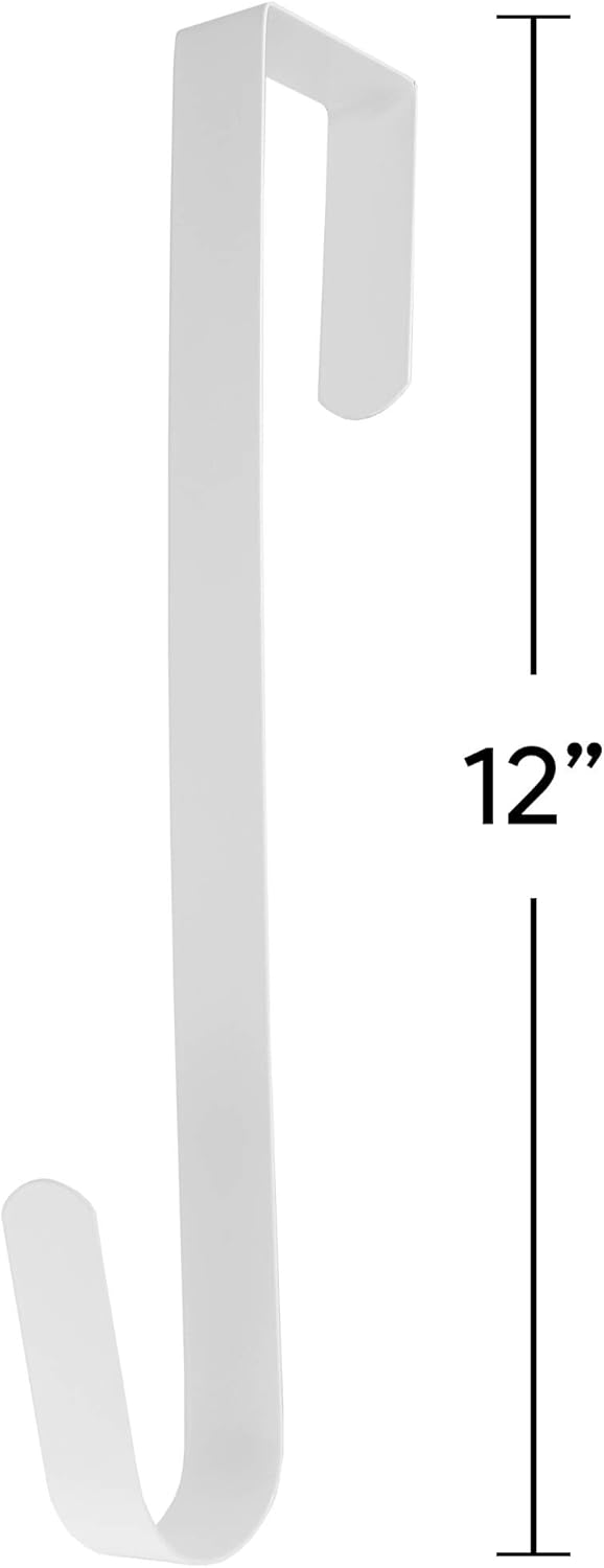 RN'D Over Door Wreath Hanger Hook - Slim Metal Seasonal Holder for Front/Back Door (White, 12")
