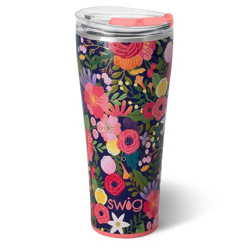 Swig Life 32oz Insulated Tumbler, Travel Coffee Tumbler with Lid, Cup Holder Friendly Travel Coffee Mug, Stainless Steel, 32 oz, Reusable Insulated Mug with Lid (Secret Garden)