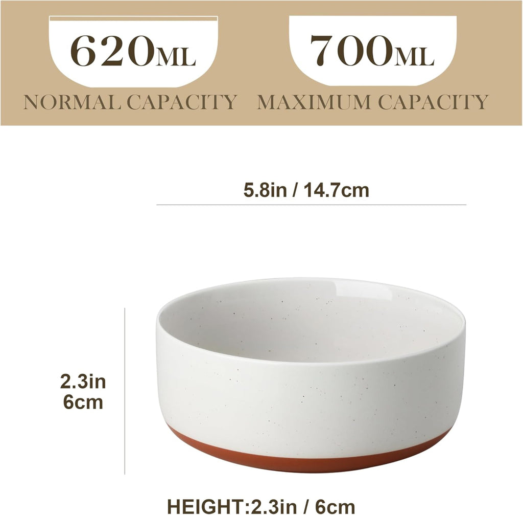 MALACASA Cereal Bowls Set - 24 OZ Ceramic Soup & Breakfast Bowls | Dishwasher & Microwave Safe, Khaki White