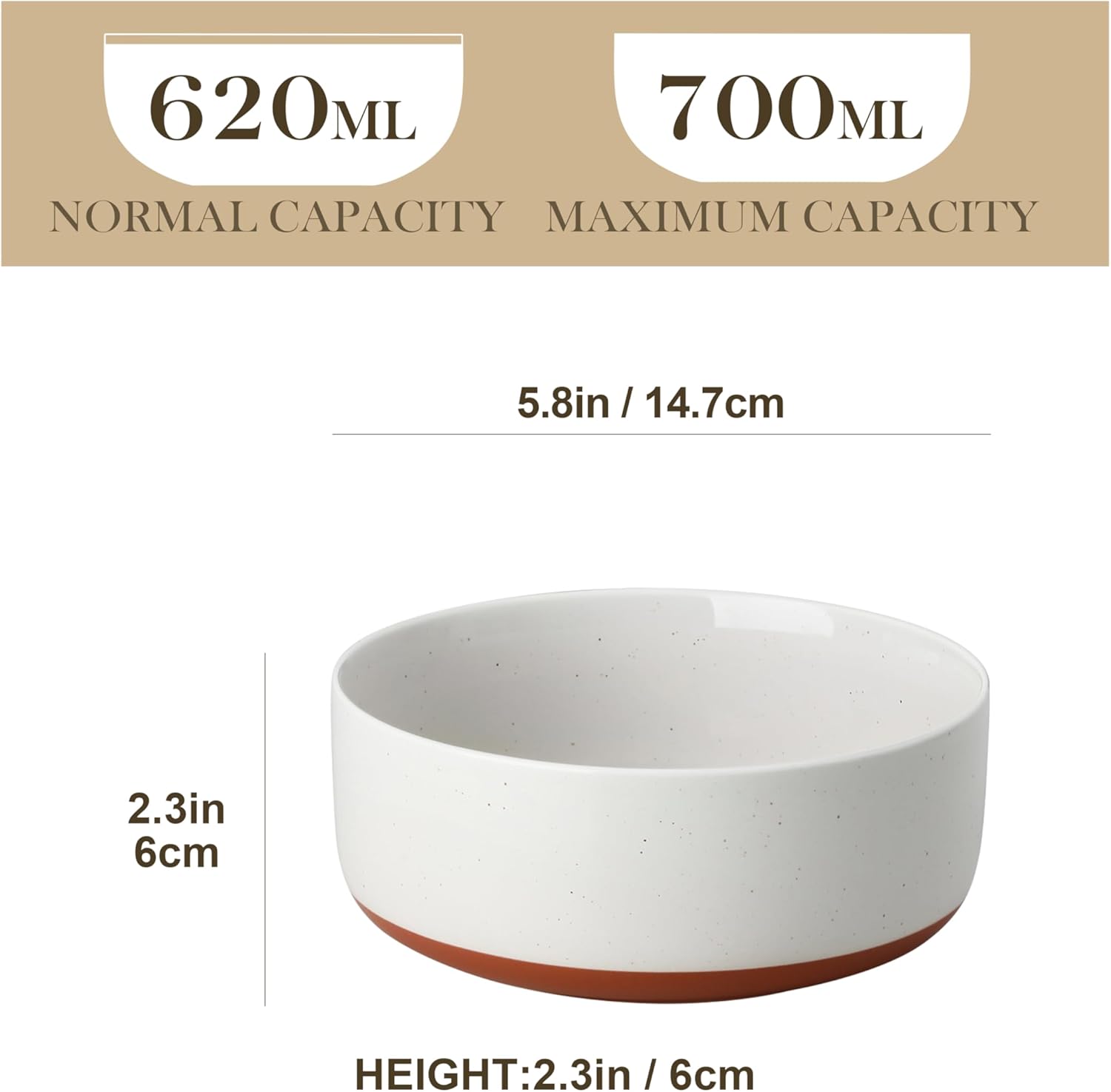 MALACASA Cereal Bowls Set - 24 OZ Ceramic Soup & Breakfast Bowls | Dishwasher & Microwave Safe, Khaki White