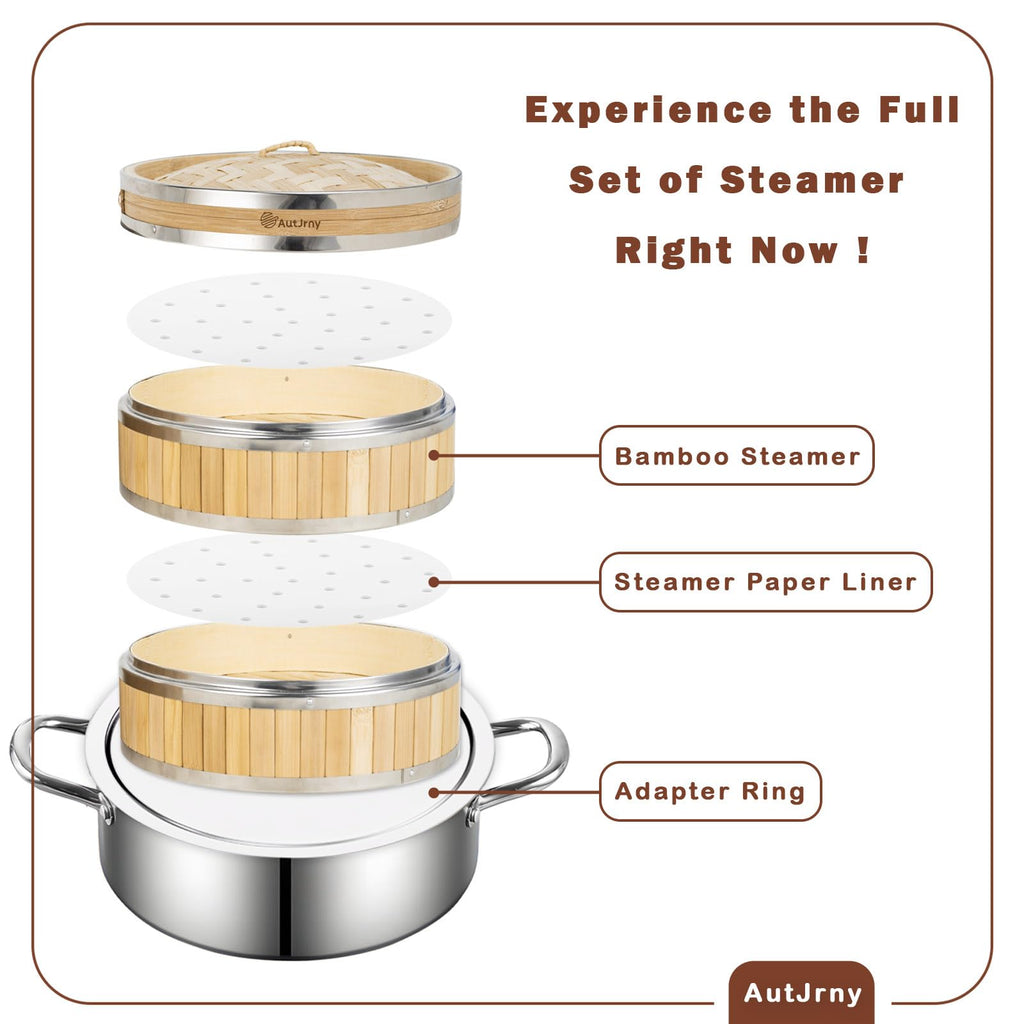 Stainless Steel Steamer Ring | 13 Inch, Fits 7 to 12 Inch Bamboo Steamer | Steaming Adapter for Steam Pot, Asian Food, Dumpling, Dim Sum, Rice, Veggie for Cooking Basket