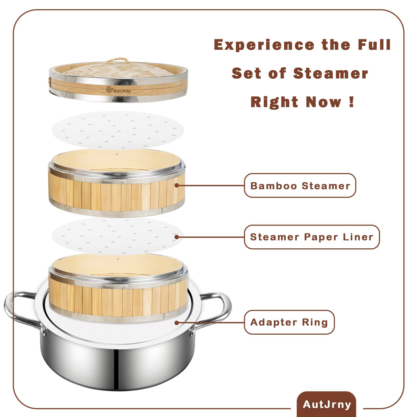 Stainless Steel Steamer Ring | 13 Inch, Fits 7 to 12 Inch Bamboo Steamer | Steaming Adapter for Steam Pot, Asian Food, Dumpling, Dim Sum, Rice, Veggie for Cooking Basket