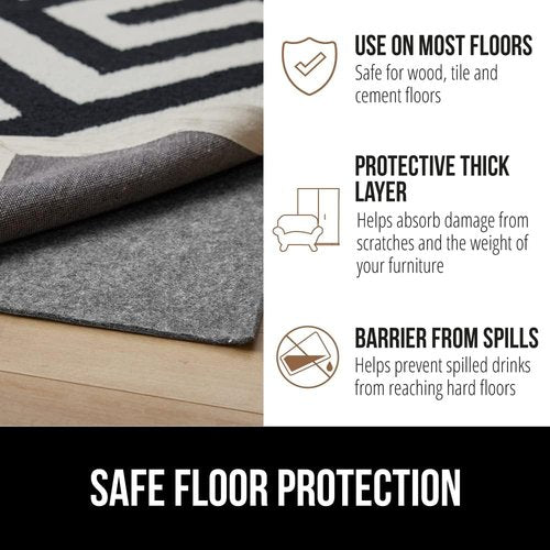 Gorilla Grip Rug Pad - Slip Resistant Felt with Rubber | 1/8 Inch Thick, 2x3 FT for Hardwood Floors