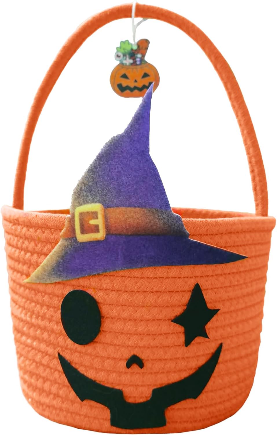 Halloween Pumpkin Basket for Kids, Woven Rope Candy Basket, Halloween Decorations, Small Woven Rope Basket bins, Orange