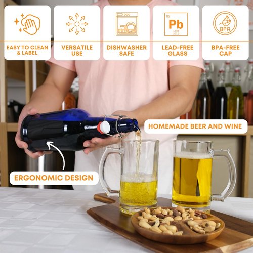 FastRack Swing Top Glass Bottles |33 oz – Pack of 12 | Blue Flip Top Glass Bottles for Home Brewing, Carbonated Drinks, Kombucha, Fermentation, Water | Food Grade – ECO Friendly