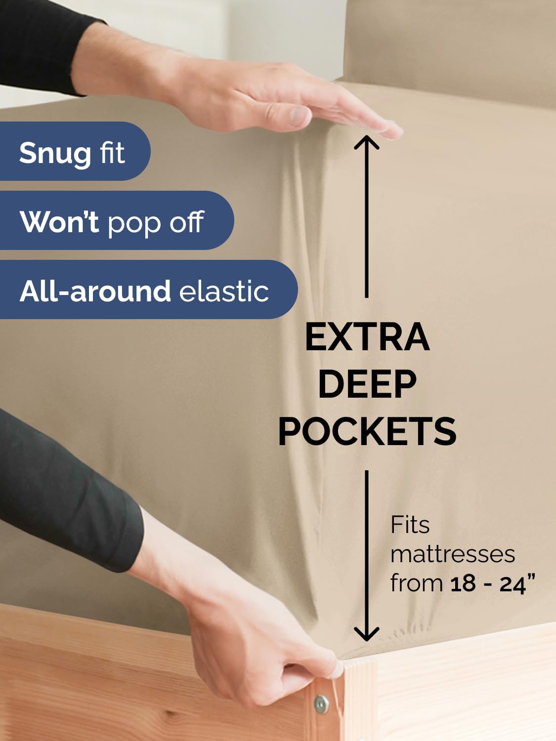 Skiennix Extra Deep Split King Sheet Set - 7 Piece Breathable Cooling Bedding - Soft Wrinkle-Free Cream