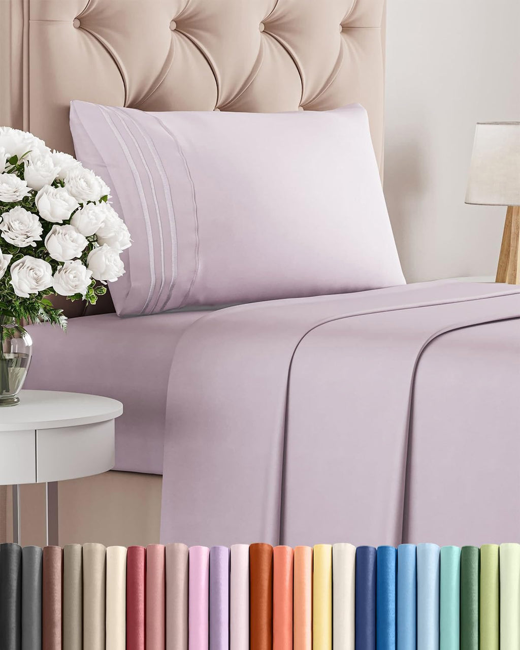 Skiennix Twin Size 3-Piece Sheet Set - Comfy Cooling Bed Sheets - Soft, Wrinkle-Free Light Lavender