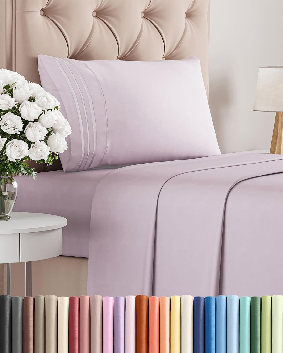 Skiennix Twin Size 3-Piece Sheet Set - Comfy Cooling Bed Sheets - Soft, Wrinkle-Free Light Lavender