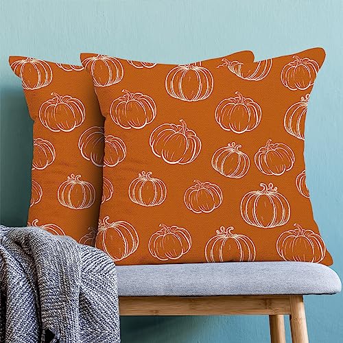 Fall Pillow Covers 18"x18" Set of 2 - Pumpkin Design for Autumn Decor