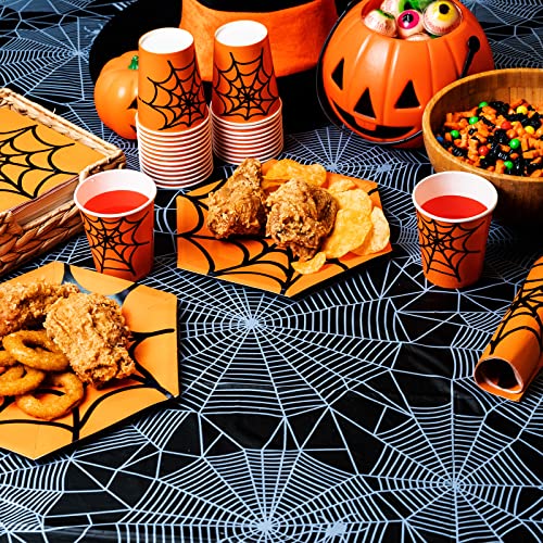 Halloween Tablecloths - 2-Pack Disposable Spider Web Design, 54x108"