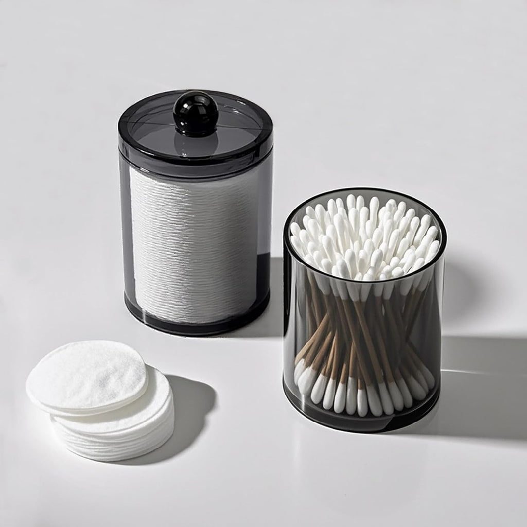 Skiennix 2-Pack Black Plastic Qtip Holder - Stylish Bathroom Vanity Organizer for Cotton Swabs & More