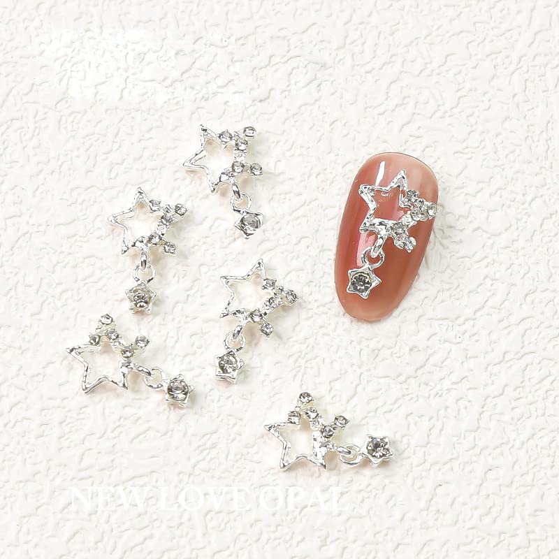 Kachimoo 3D Star Nail Charms, 20-Piece Rhinestone Alloy Nail Art Jewels