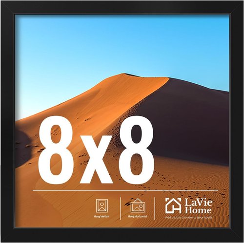 LaVie Home 8x8 Picture Frame - Classic Black Wall Display Frame with HD Plexiglas | Vertical & Horizontal Use