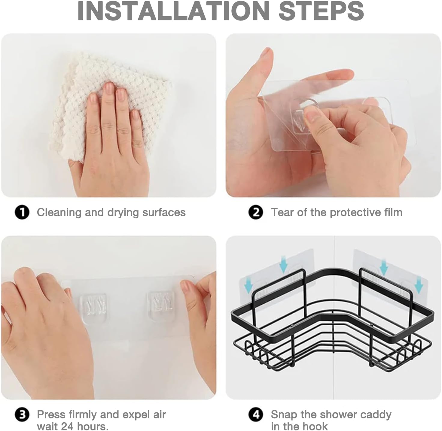Skiennix Shower Caddy Adhesive Replacement - No-Drill Adhesive Strips for Easy Organization | 4 Pack